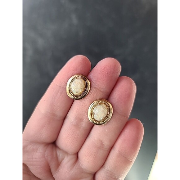 Amco 14K Gold Filled Floating Opal Screwback Earrings Vintage - Picture 5 of 10